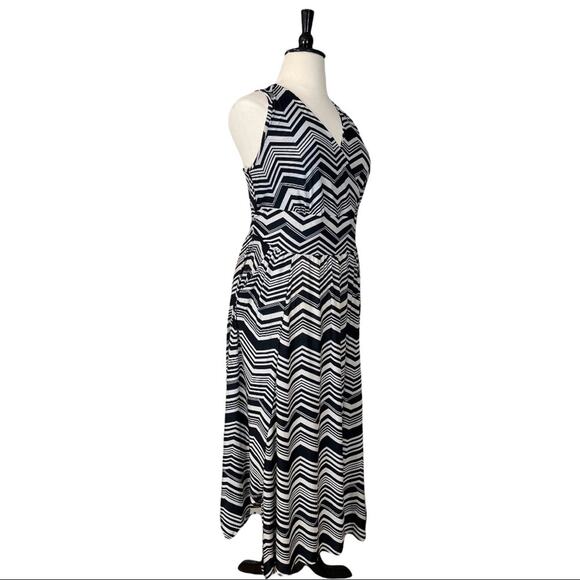 French Connection NEW Black Tan Chevron Surplice Wide Waistband Maxi Dress 1X - Picture 2 of 11